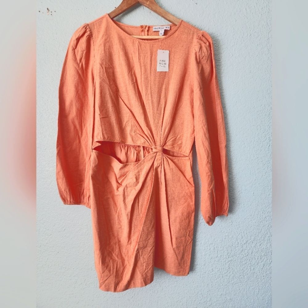 And Now This  Orange Sheath Cut Out Dress with Puff Sleeves New With Tags